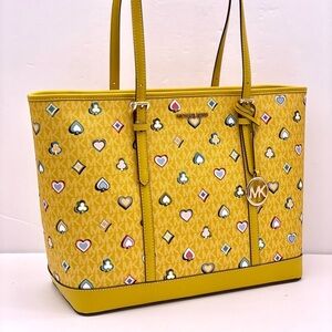 Michael Kors Yellow Heart Pattern Large Tote Shoulder Bag